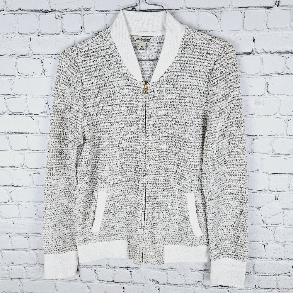 LUCKY BRAND | metallic thread tweed zip up cardigan jacket